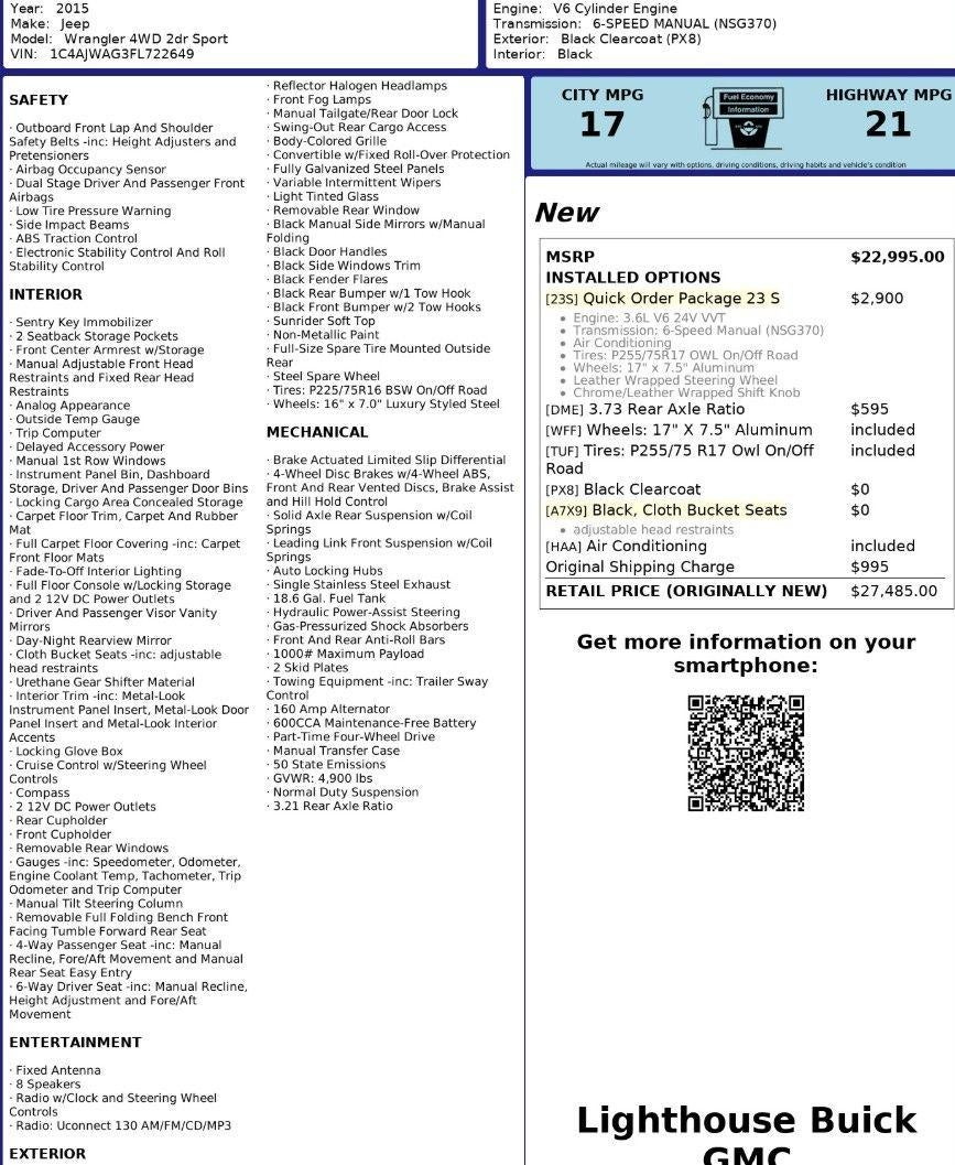 2015 Jeep Wrangler Sport