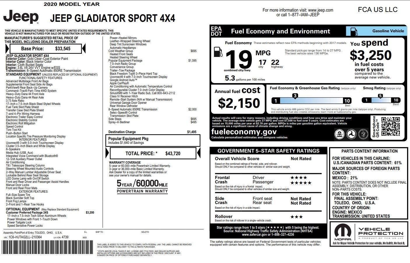 2020 Jeep Gladiator Sport