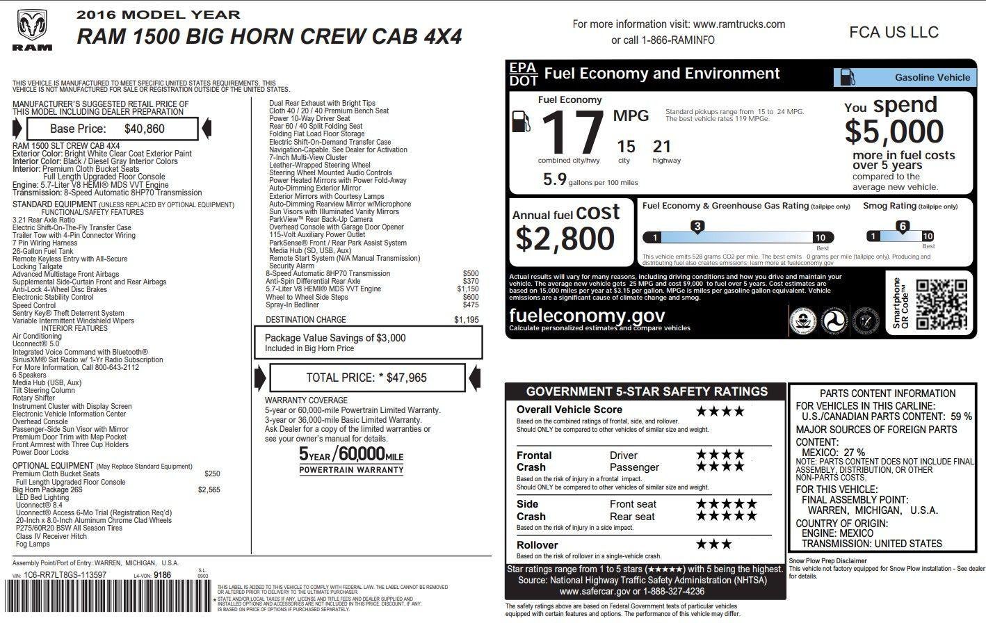2016 RAM 1500 Big Horn