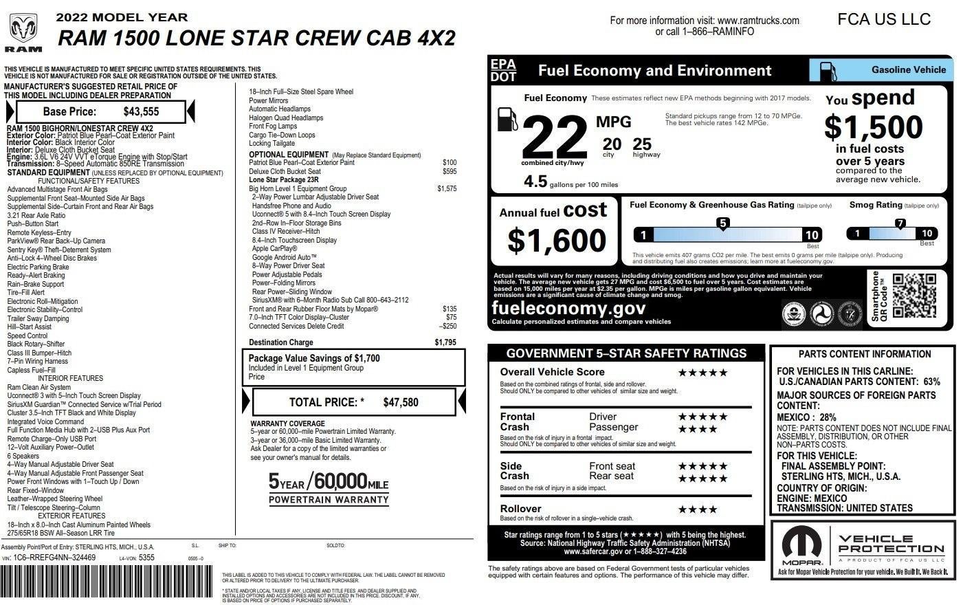 2022 RAM 1500 Big Horn/Lone Star