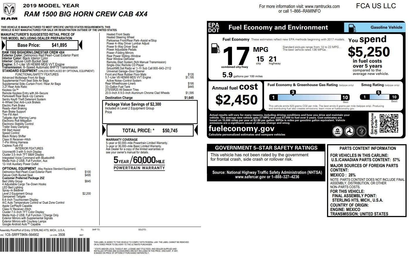 2019 RAM 1500 Big Horn/Lone Star