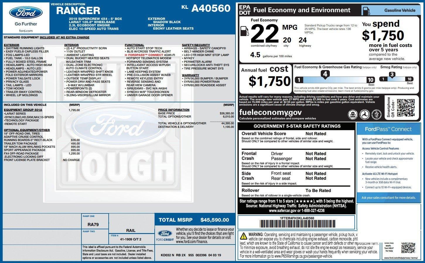 2019 Ford Ranger Lariat