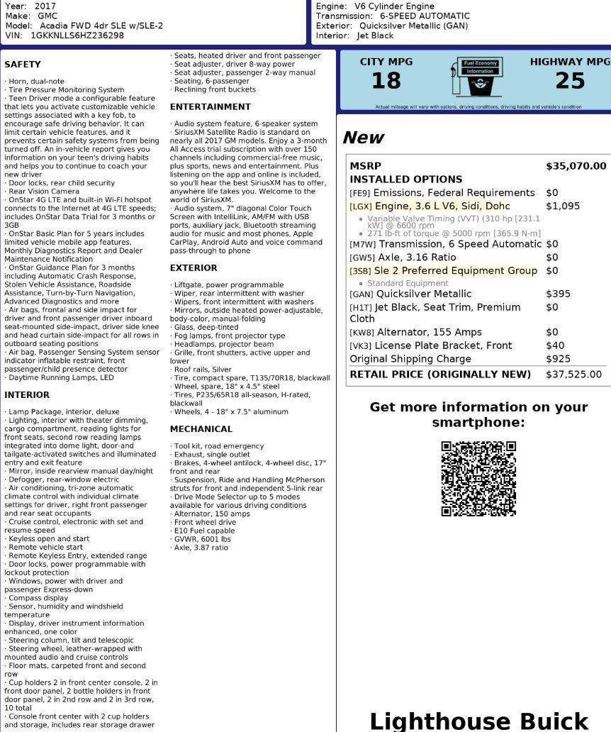 2017 GMC Acadia SLE-2