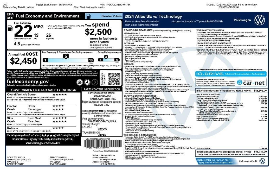 2024 Volkswagen Atlas 2.0T SE w/Technology