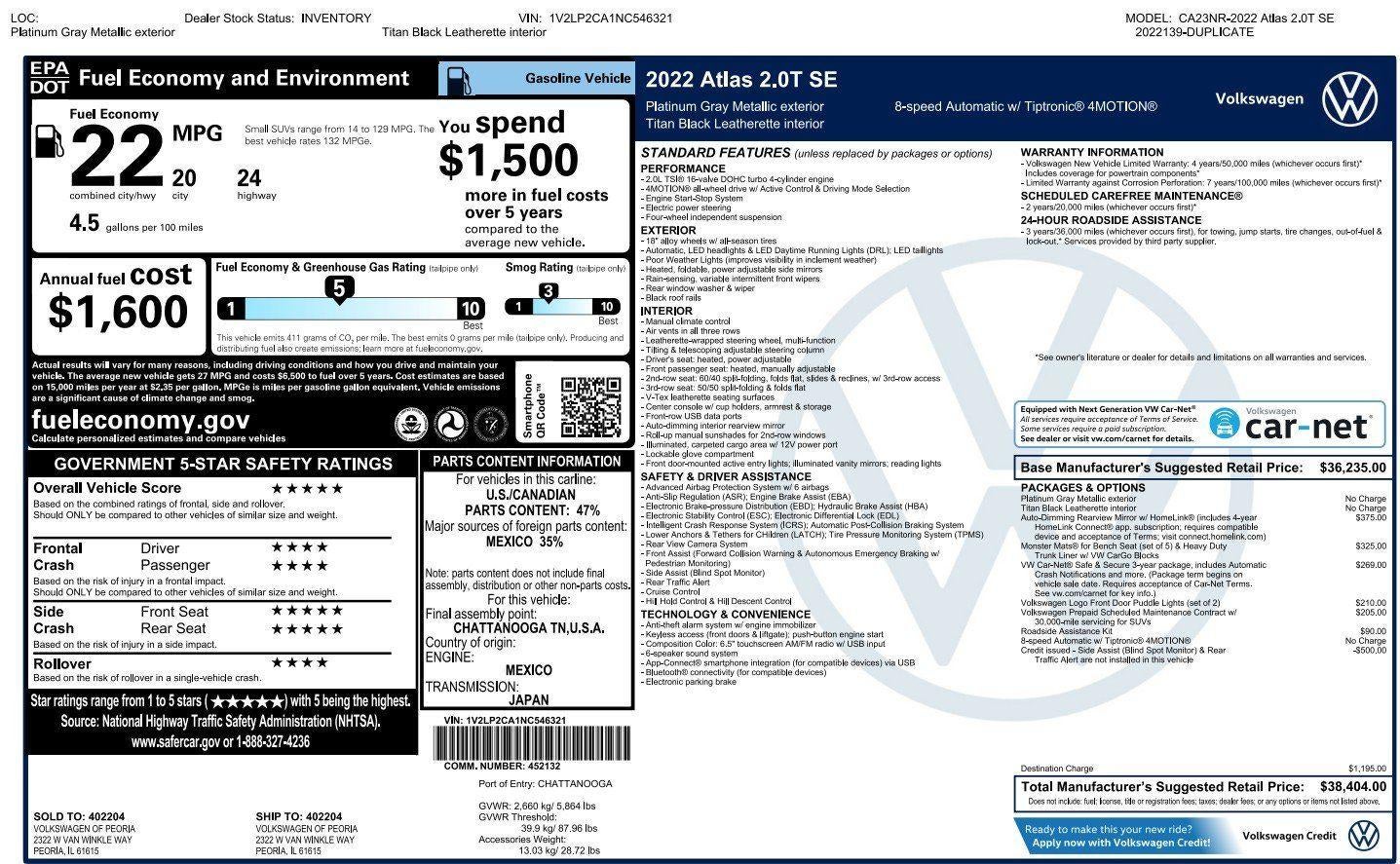 2022 Volkswagen Atlas 2.0T SE
