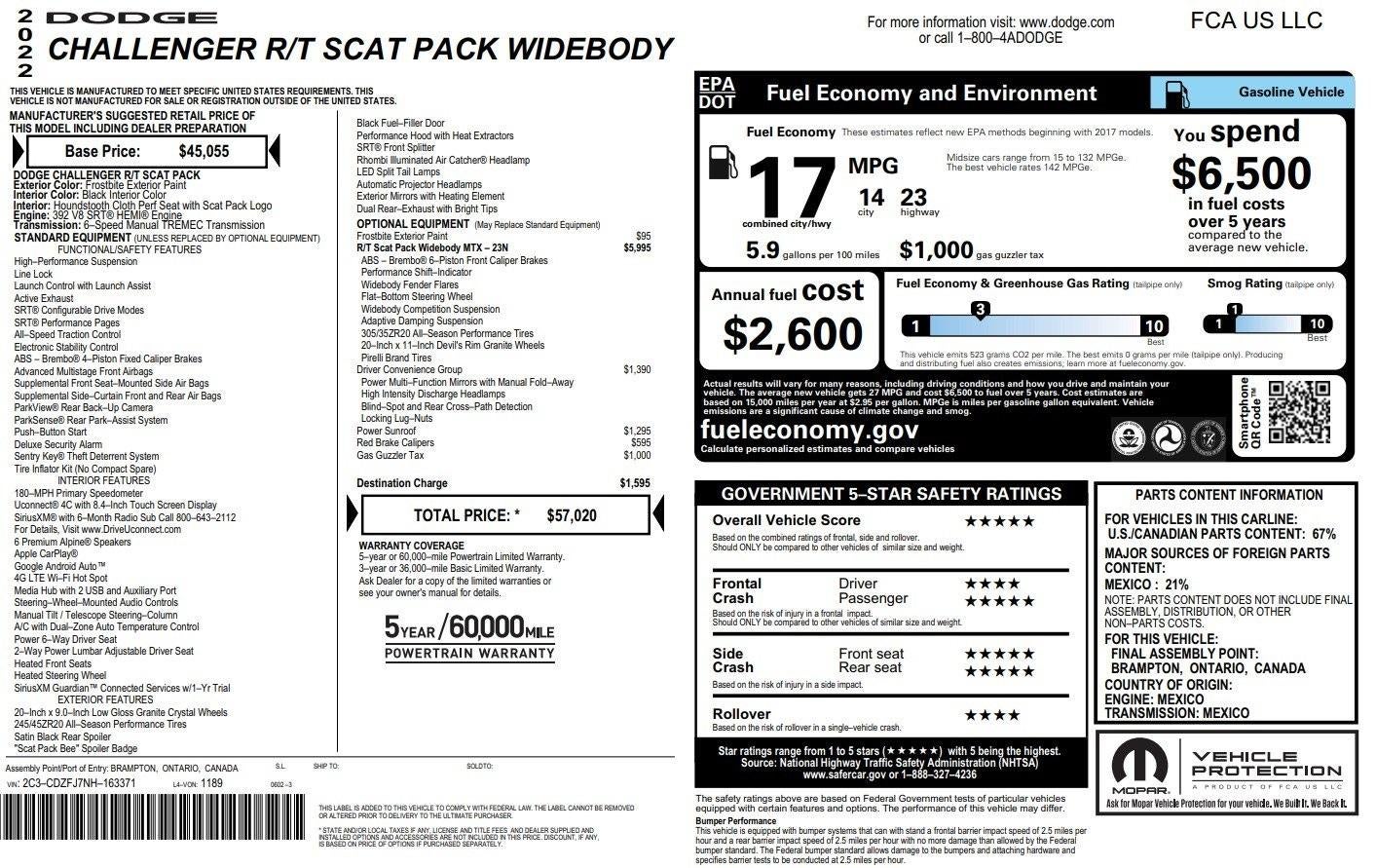 2022 Dodge Challenger R/T Scat Pack Widebody