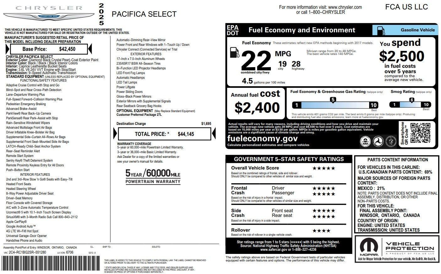 2025 Chrysler Pacifica Select