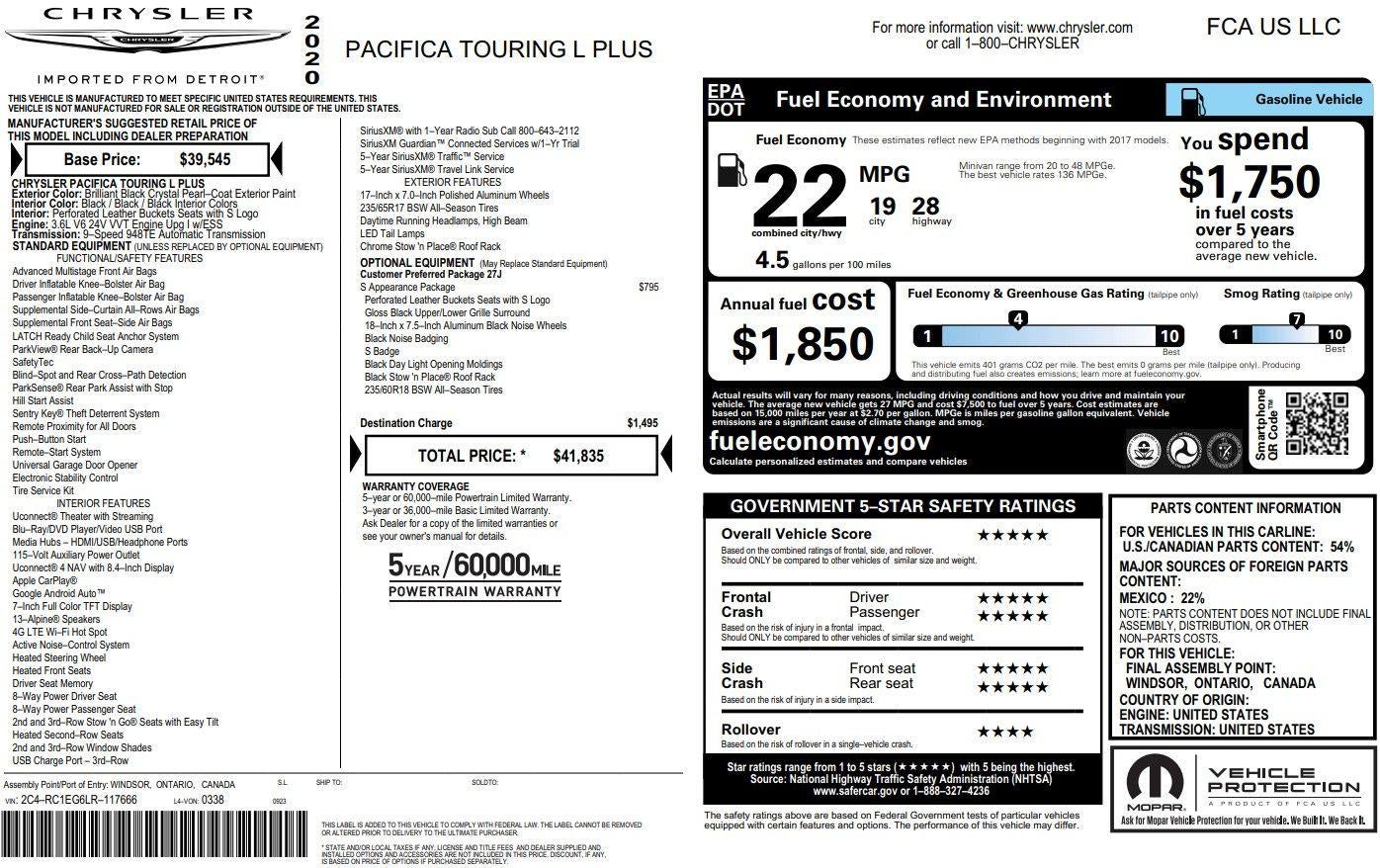 2020 Chrysler Pacifica Touring L Plus