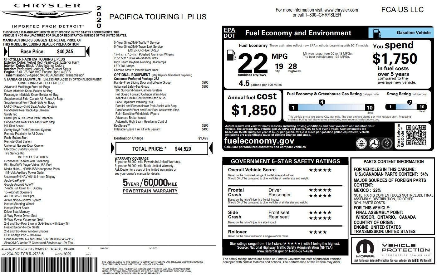 2020 Chrysler Pacifica Touring L Plus