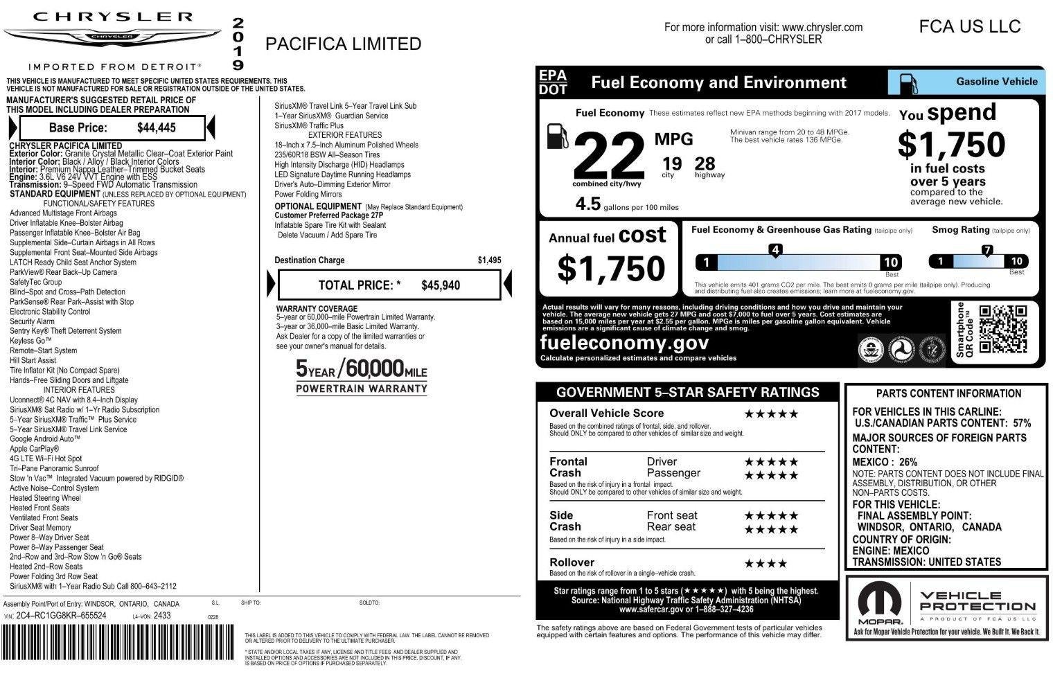2019 Chrysler Pacifica Limited