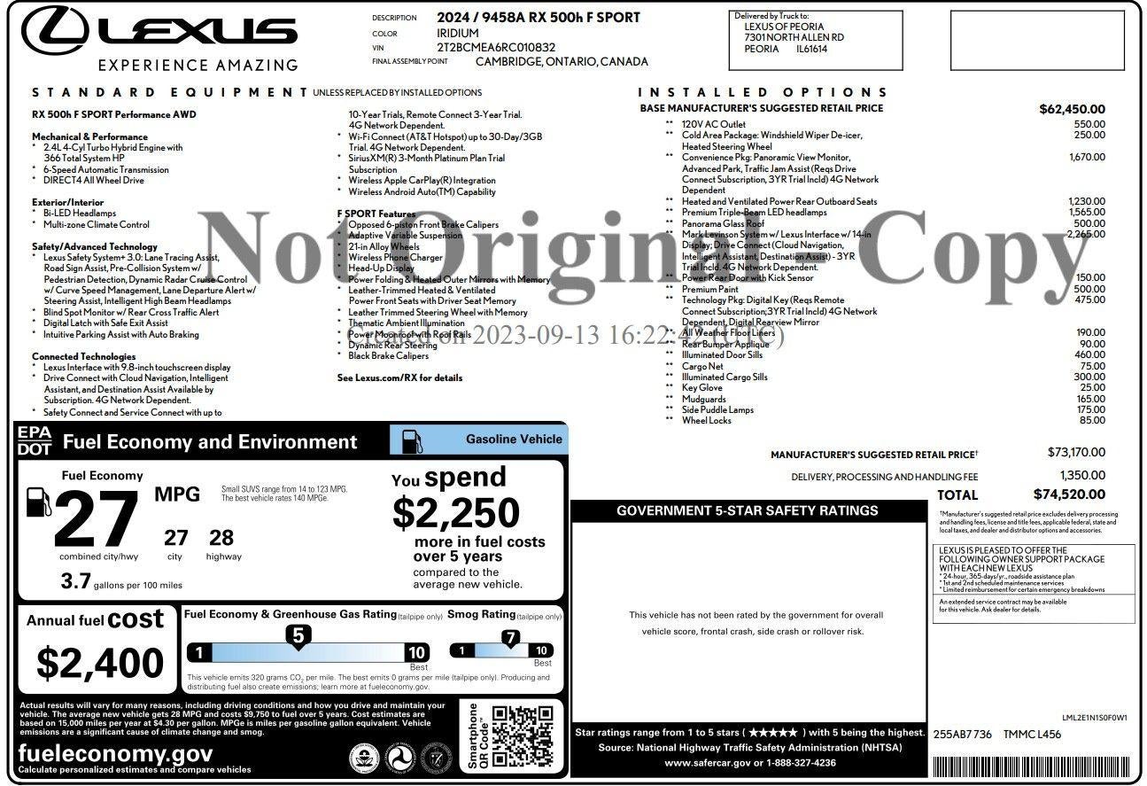 2024 Lexus RX 500h F SPORT Performance