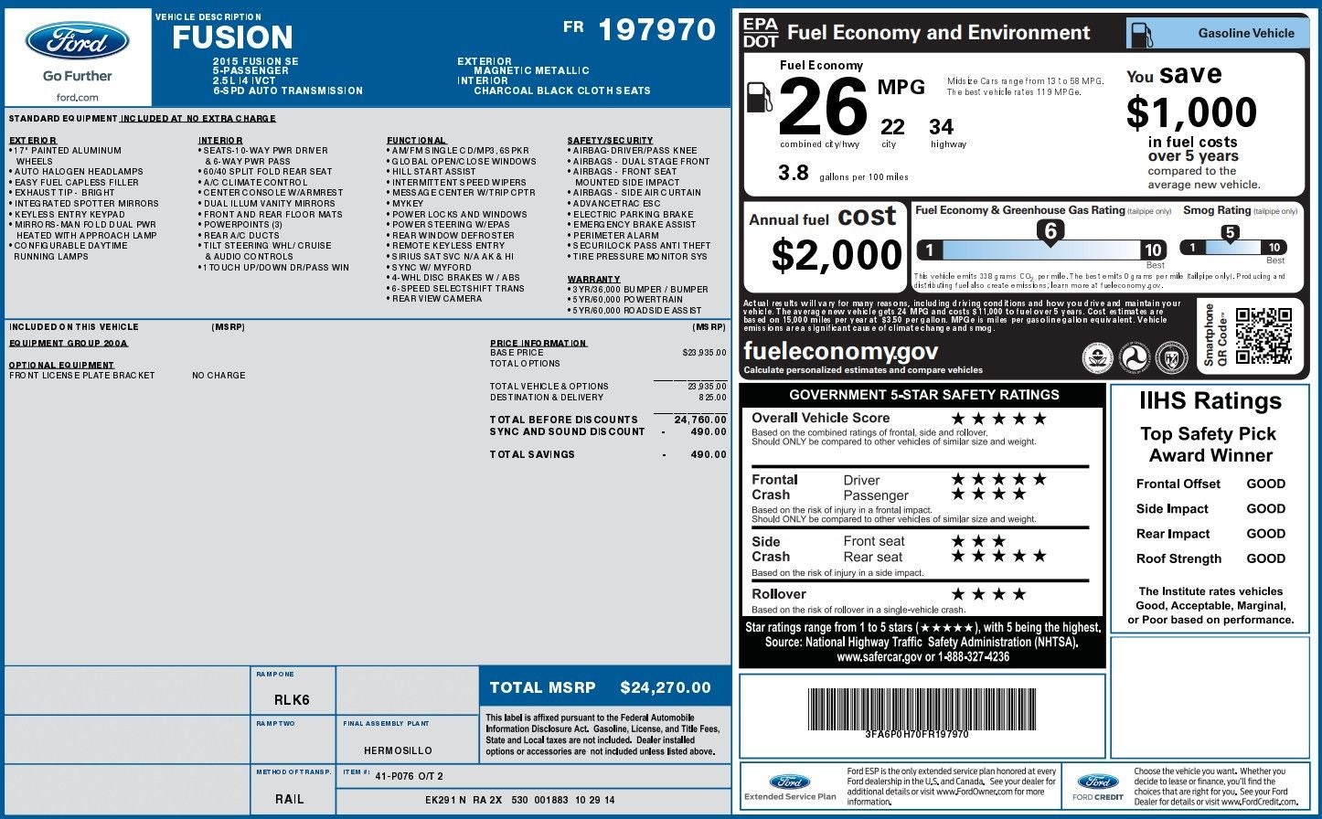 2015 Ford Fusion SE