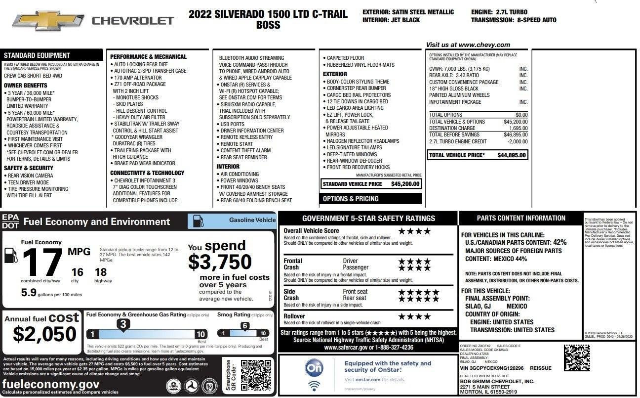 2022 Chevrolet Silverado 1500 LTD Custom Trail Boss
