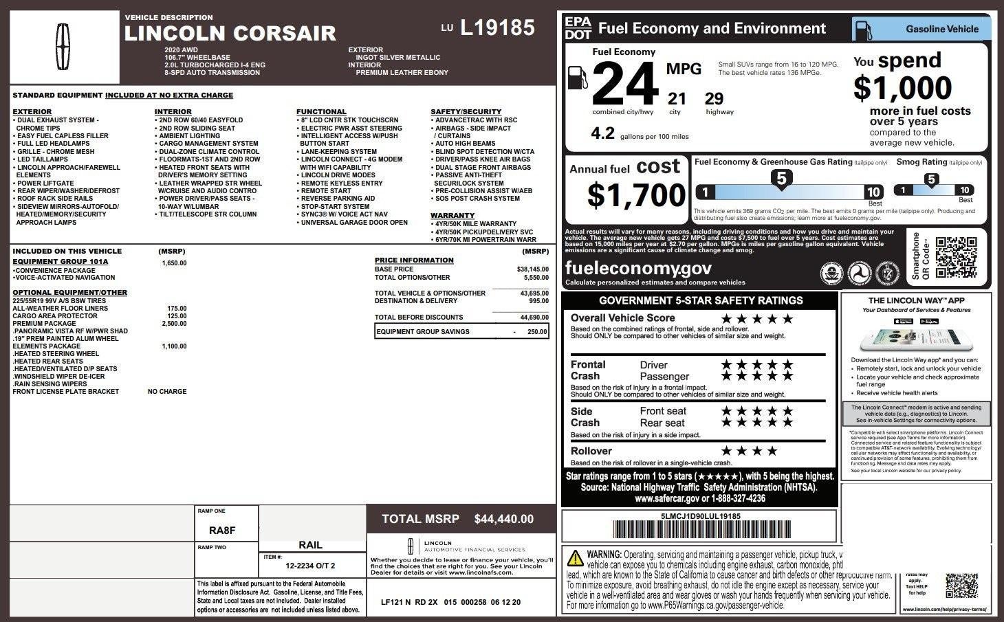 2020 Lincoln Corsair Standard