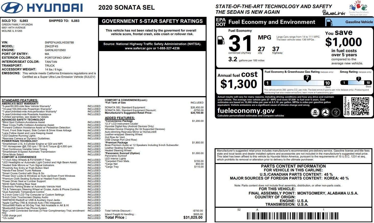 2020 Hyundai Sonata SEL