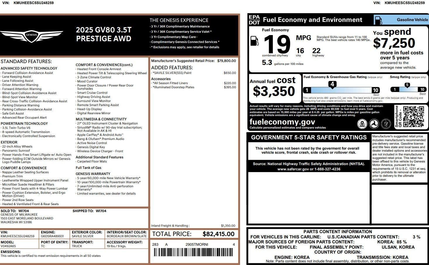 2025 Genesis GV80 3.5T Prestige