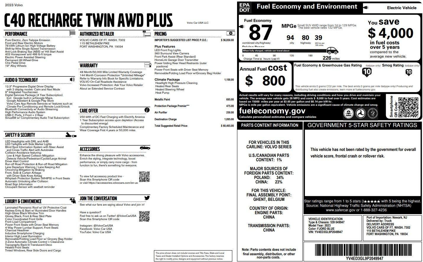 2023 Volvo C40 Recharge Pure Electri Twin Plus