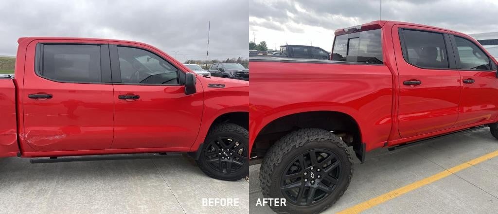 Red Truck collision repair before and after